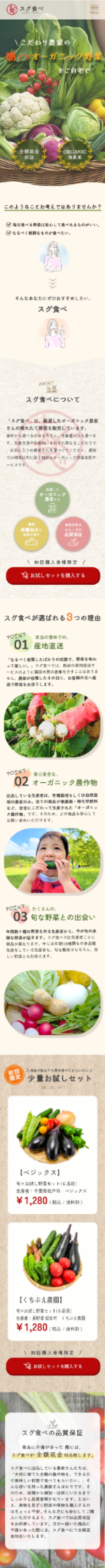 オーガニック野菜販売サイトのスマートフォンデザイン画像1