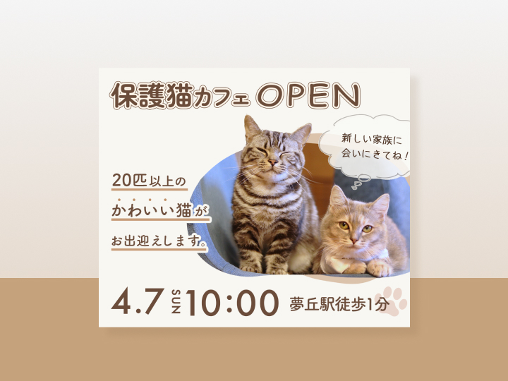 保護猫カフェのオープン告知バナーのイメージ画像